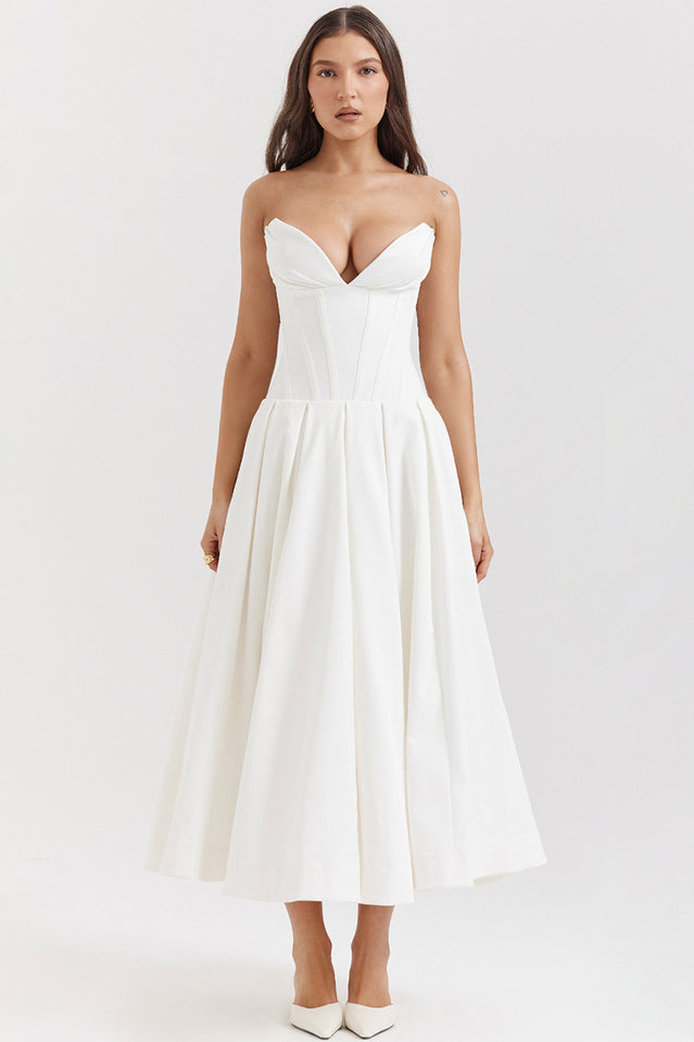 Women's Lady Black Strapless Midi Dress White