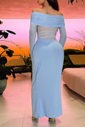 Women's Off-Shoulder Mesh Hollow-Out Bodycon Dress