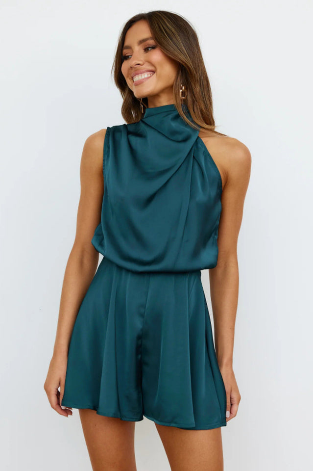 Women's On A Drive Satin Playsuit Teal