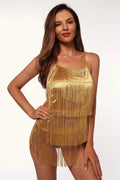 Women's Halter Fringe Romper Gold