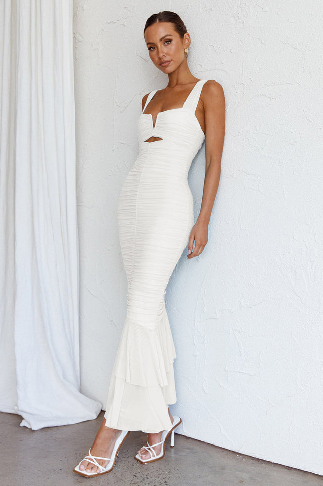 Women's Nadia Ruched Fishtail Maxi Dress White