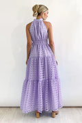 Women's Check Halter Neck Tie Waist Maxi Dress