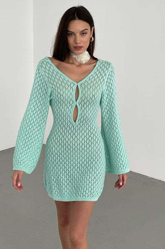 Women's Kayleigh Crochet Knit Mini Dress Mint