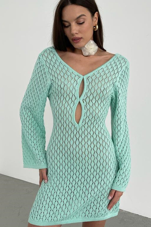 Women's Kayleigh Crochet Knit Mini Dress Mint S