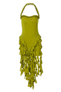 Women's Ruffle Tassel Halter Bustier Mini Dress