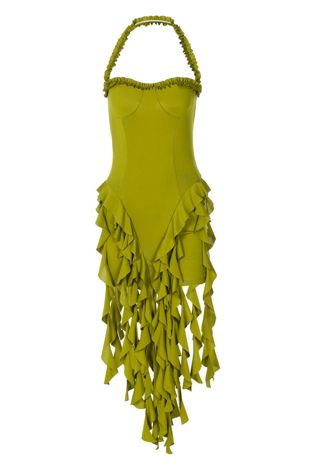 Women's Ruffle Tassel Halter Bustier Mini Dress