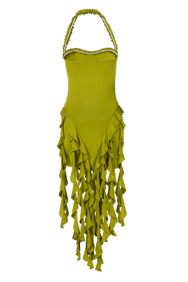 Women's Ruffle Tassel Halter Bustier Mini Dress