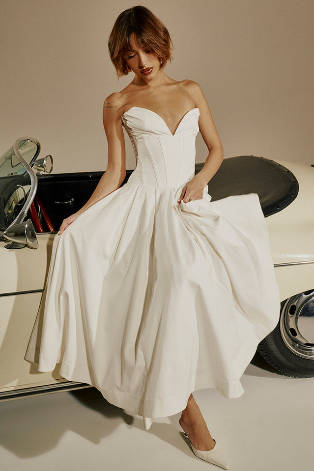 Women's Lady Black Strapless Midi Dress