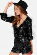 Women's Deep V Sequin Shining Romper