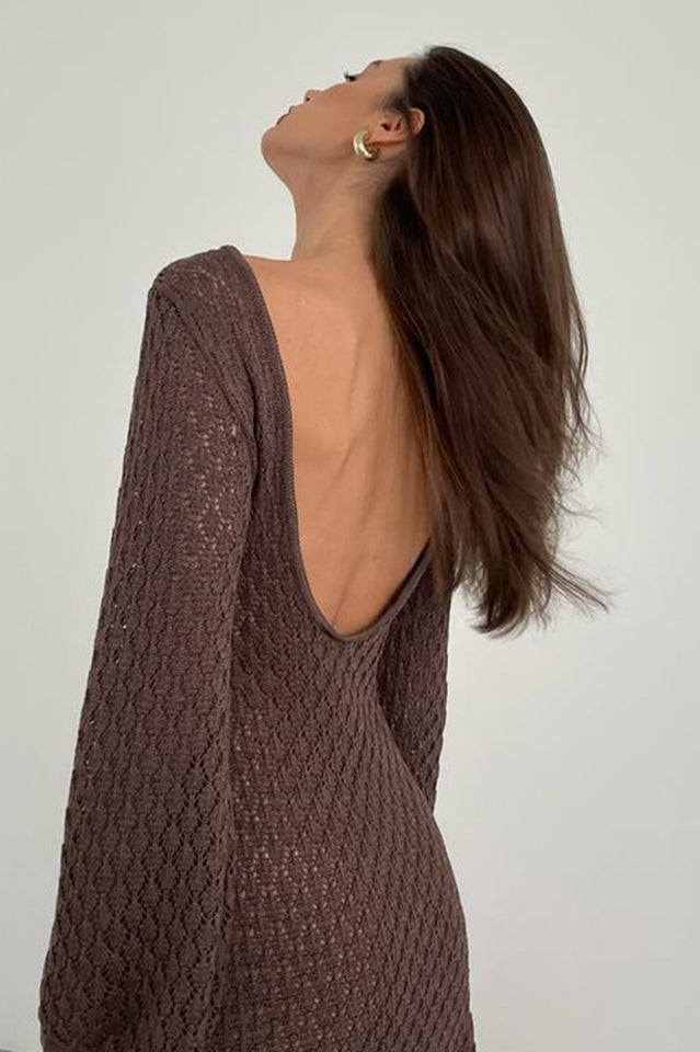 Women's Kayleigh Crochet Knit Mini Dress Coffee