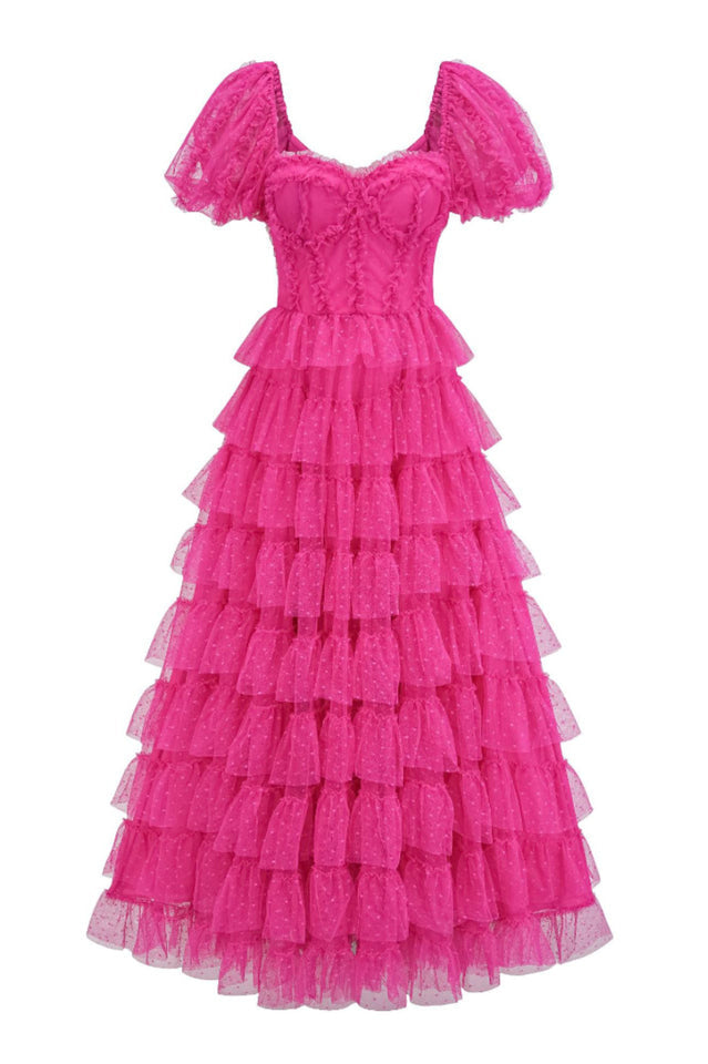 Women's Lisette Ruffle Off Shoulder Gown Fuchsia