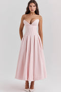 Women's Lady Black Strapless Midi Dress Peach Pink