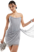 Women's Lace Corset Draped Mini Dress Gray
