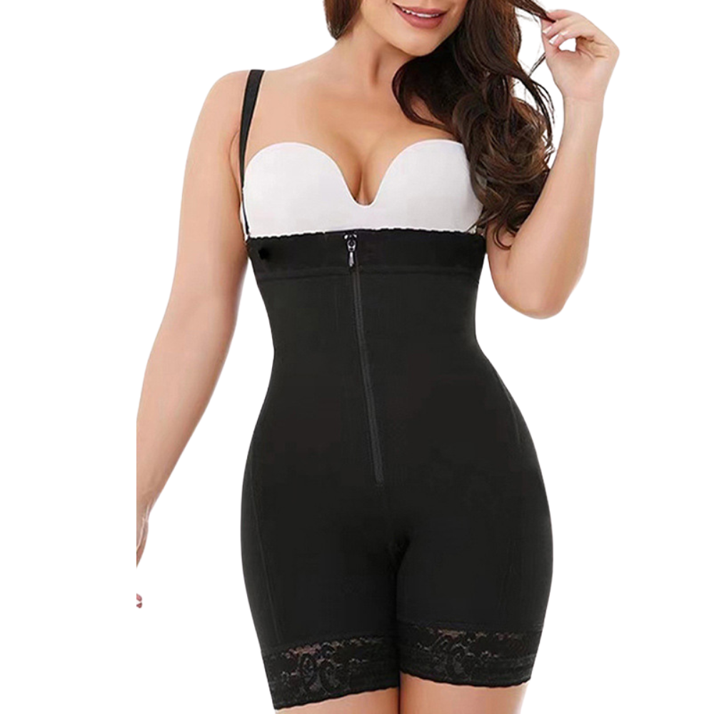 Women's High Waist Shaping Bodysuit with Zipper Black