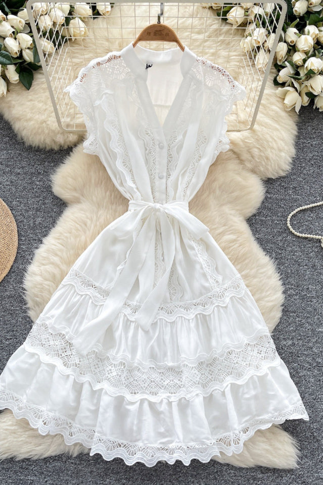 Women's Livia Embroidered Lace Tiered Mini Dress White