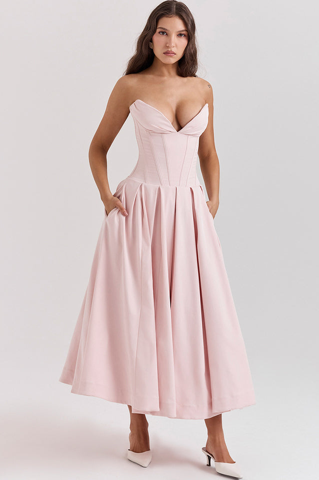 Women's Lady Black Strapless Midi Dress