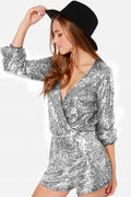 Women's Deep V Sequin Shining Romper