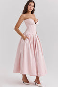 Women's Lady Black Strapless Midi Dress