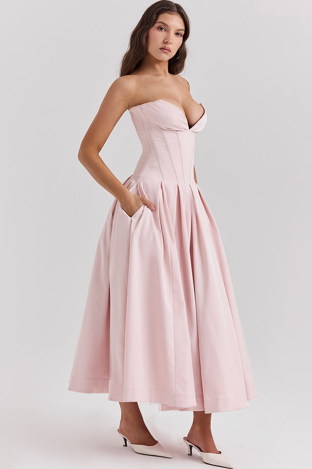 Women's Lady Black Strapless Midi Dress