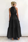 Women's Check Halter Neck Tie Waist Maxi Dress