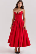 Women's Lady Black Strapless Midi Dress Red