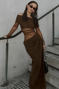Women's Off-Shoulder Mesh Hollow-Out Bodycon Dress Khaki
