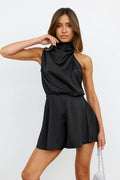 Women's On A Drive Satin Playsuit Black