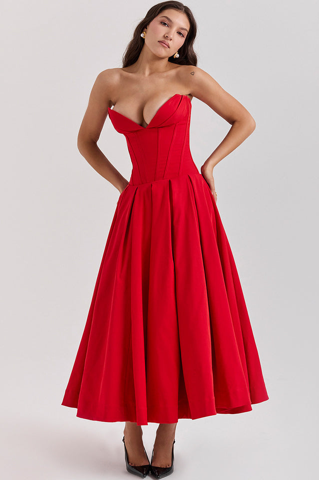 Women's Lady Black Strapless Midi Dress