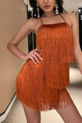Women's Halter Fringe Romper Orange