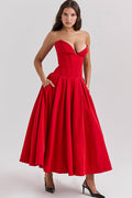 Women's Lady Black Strapless Midi Dress