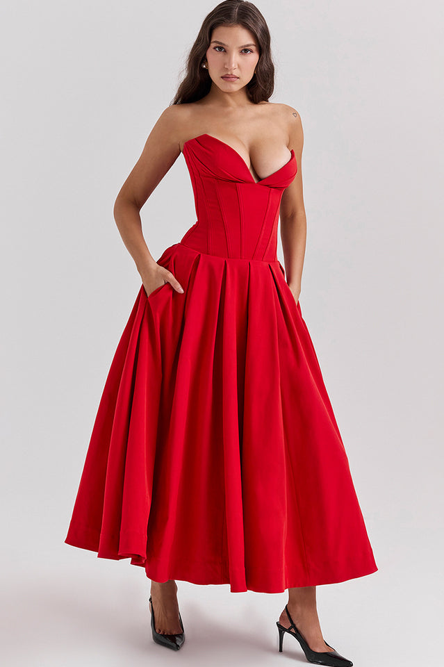 Women's Lady Black Strapless Midi Dress
