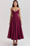 Women's Lady Black Strapless Midi Dress Wine