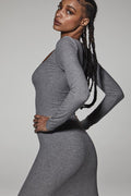 Women's Ribbed Long Sleeve Square Neck Dress
