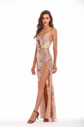 Women's Shining Sequin Highly Split Maxi Dress Gold