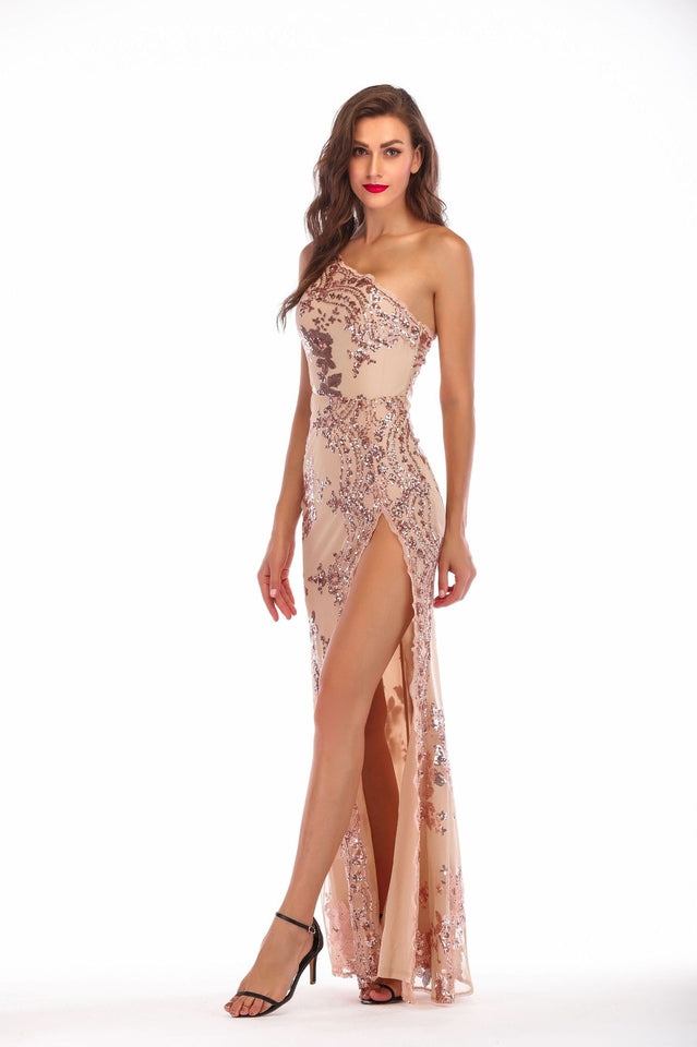 Women's Shining Sequin Highly Split Maxi Dress Gold