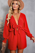 Women's Tied Flounce Sleeve Plunge Romper