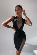 Women's Rhinestone Detail Spliced Dress