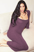 Women's Ribbed Long Sleeve Square Neck Dress