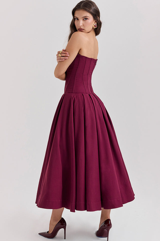 Women's Lady Black Strapless Midi Dress