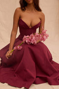 Women's Lady Black Strapless Midi Dress