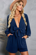 Women's Tied Flounce Sleeve Plunge Romper