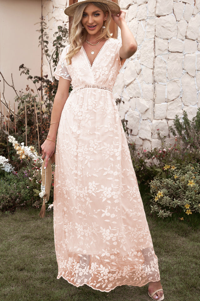Women's Emma Boho Floral Lace Maxi Dress Pink