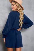 Women's Tied Flounce Sleeve Plunge Romper