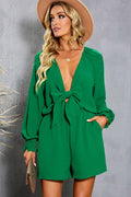 Women's Tied Flounce Sleeve Plunge Romper