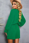 Women's Tied Flounce Sleeve Plunge Romper