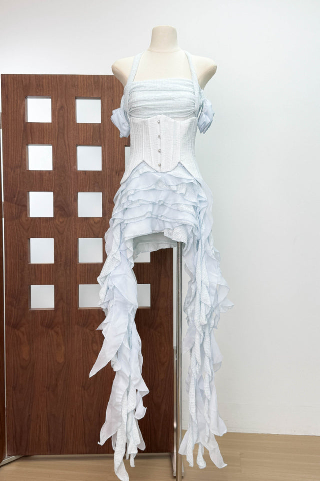 Women's Ivria Halterneck Ruffled Draped Dress White