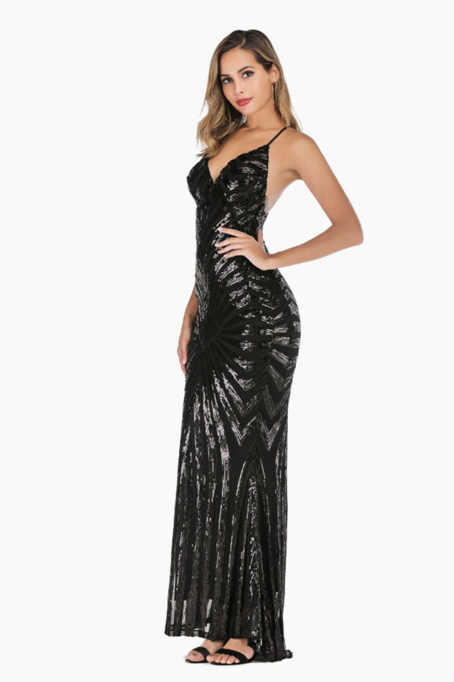 Women's Sexy Backless Sequin Cocktail Dress