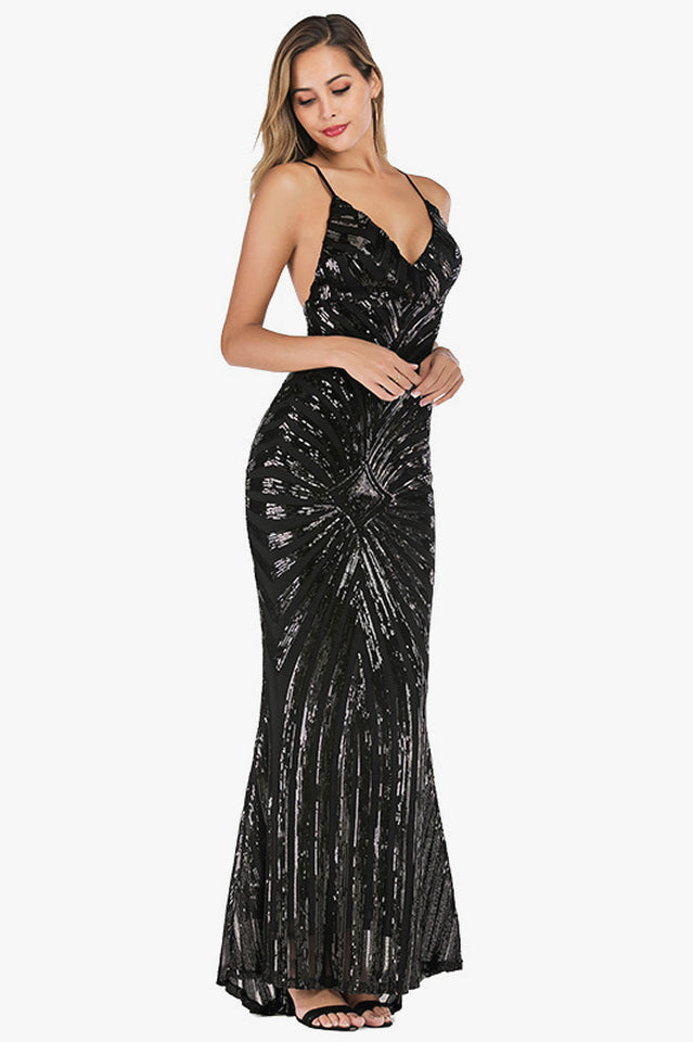 Women's Sexy Backless Sequin Cocktail Dress