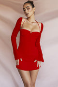 Women's Chiffon Halter Mini Dress Red