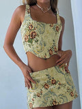 Women's Jacquard Corset Top & Mini Skirt Set Apricot